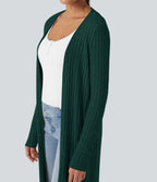 Manteau long décontracté maille côtelée manches longues avec fente