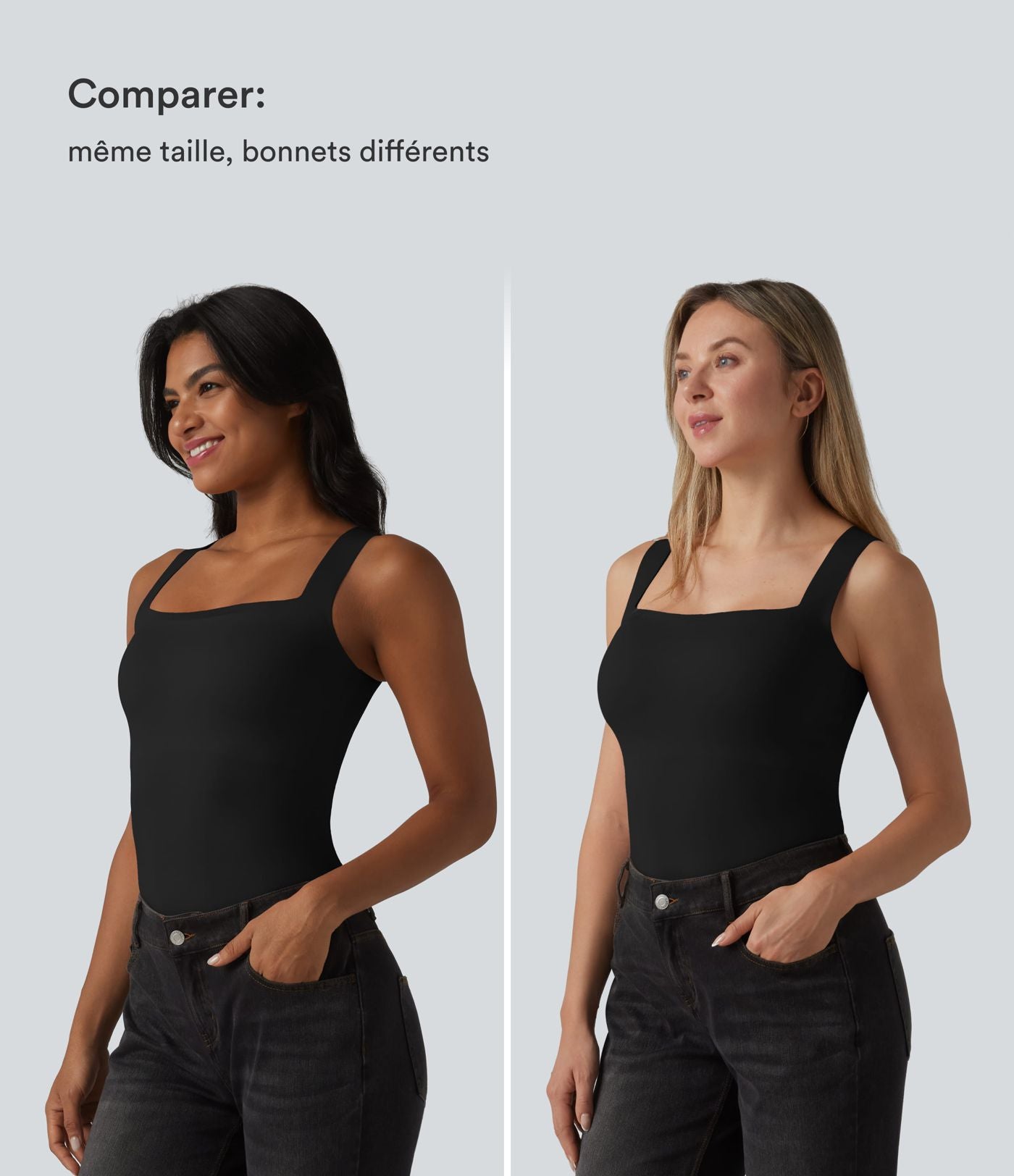Débardeur décontracté col carré avec soutien-gorge intégré bonnets B-E