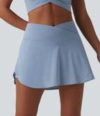 Jupe mini de tennis à œillets, taille haute, 2 en 1, coupe trapèze, croisée, avec poches