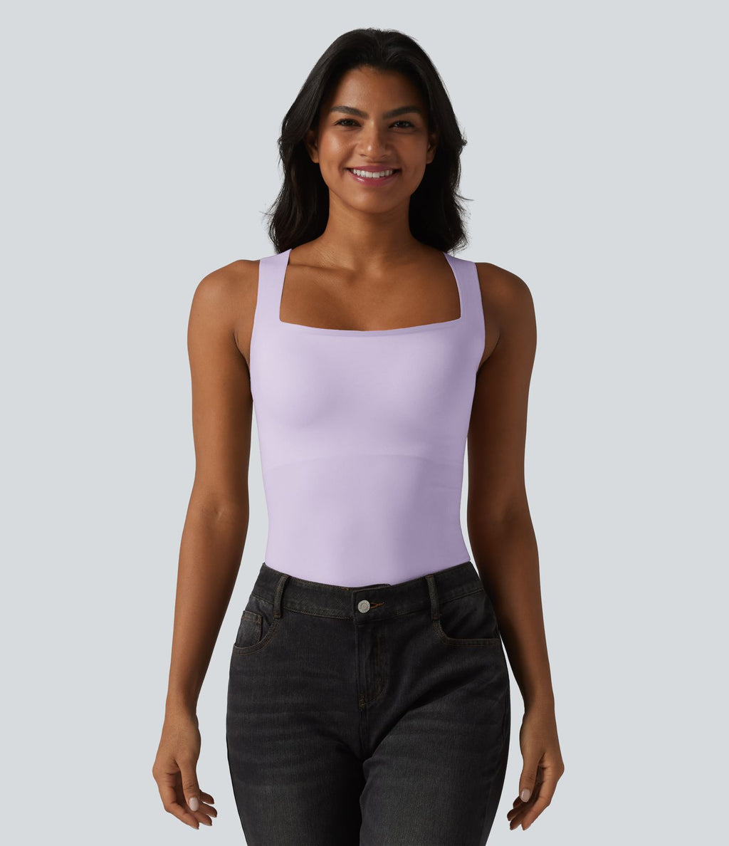Débardeur décontracté col carré avec soutien-gorge intégré bonnets B-E