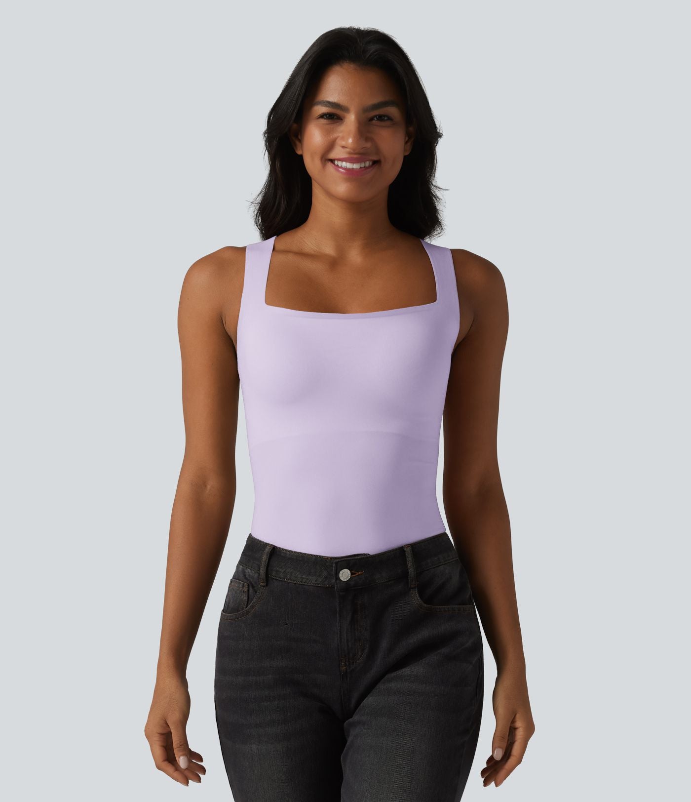 Débardeur décontracté col carré avec soutien-gorge intégré bonnets B-E