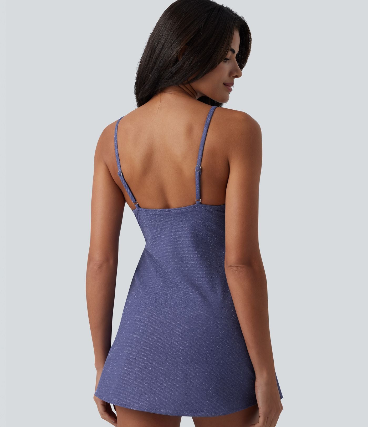 Maillot de bain une pièce métallisé col V soutien-gorge intégré ventre plat avec poches