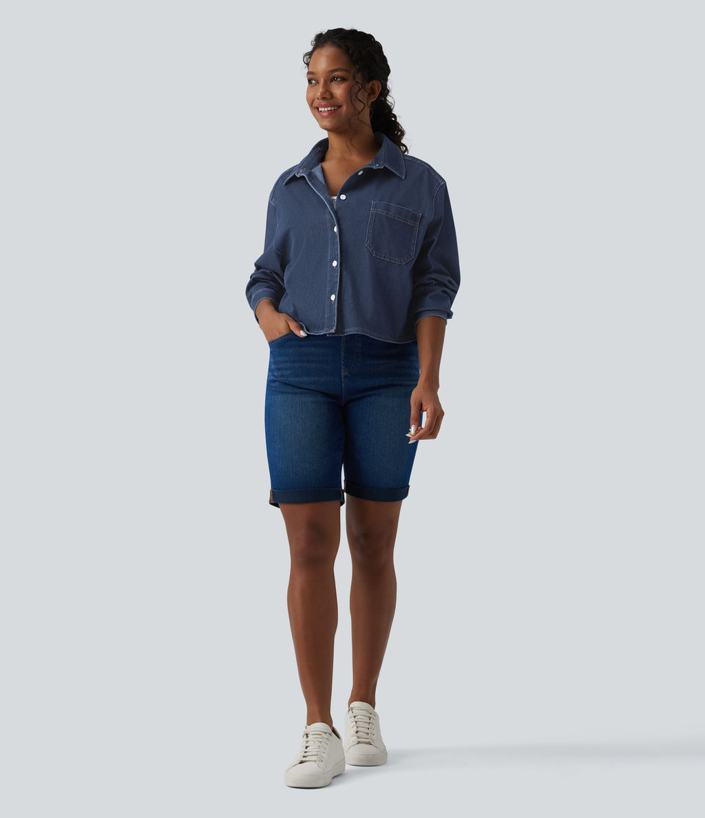 Halara Flex™ Chemise en denim col classique manches longues avec poche