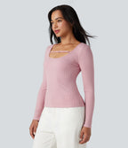 T-shirt côtelé col U manches longues