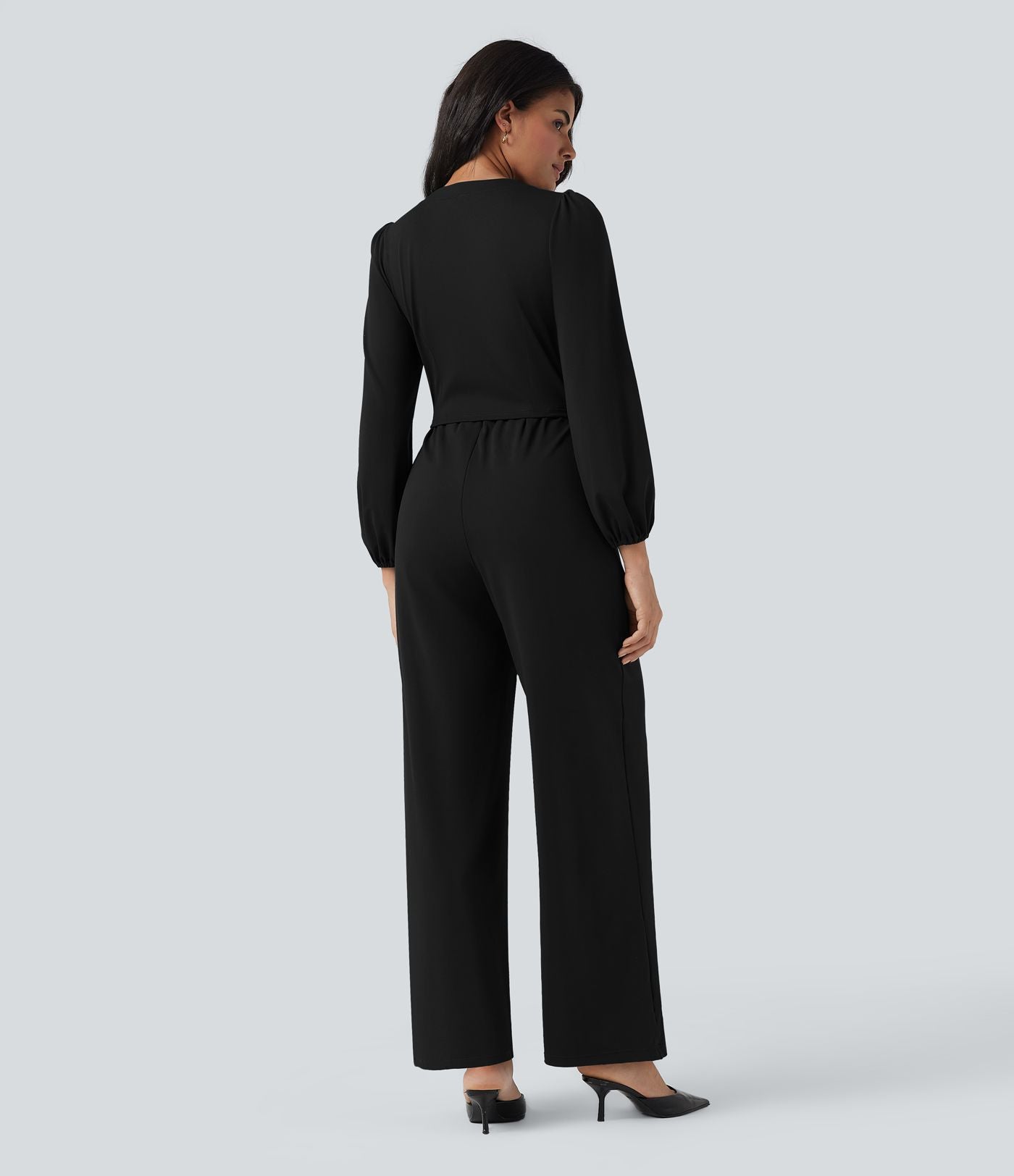 Combinaison tailleur à jambes larges, col V, manches longues, avec poches – Édition Easy Peasy