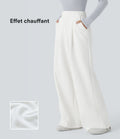 Pantalon Jogging Thermique Taille Haut Jambes Larges Poche Latérale Plissée en Fleece