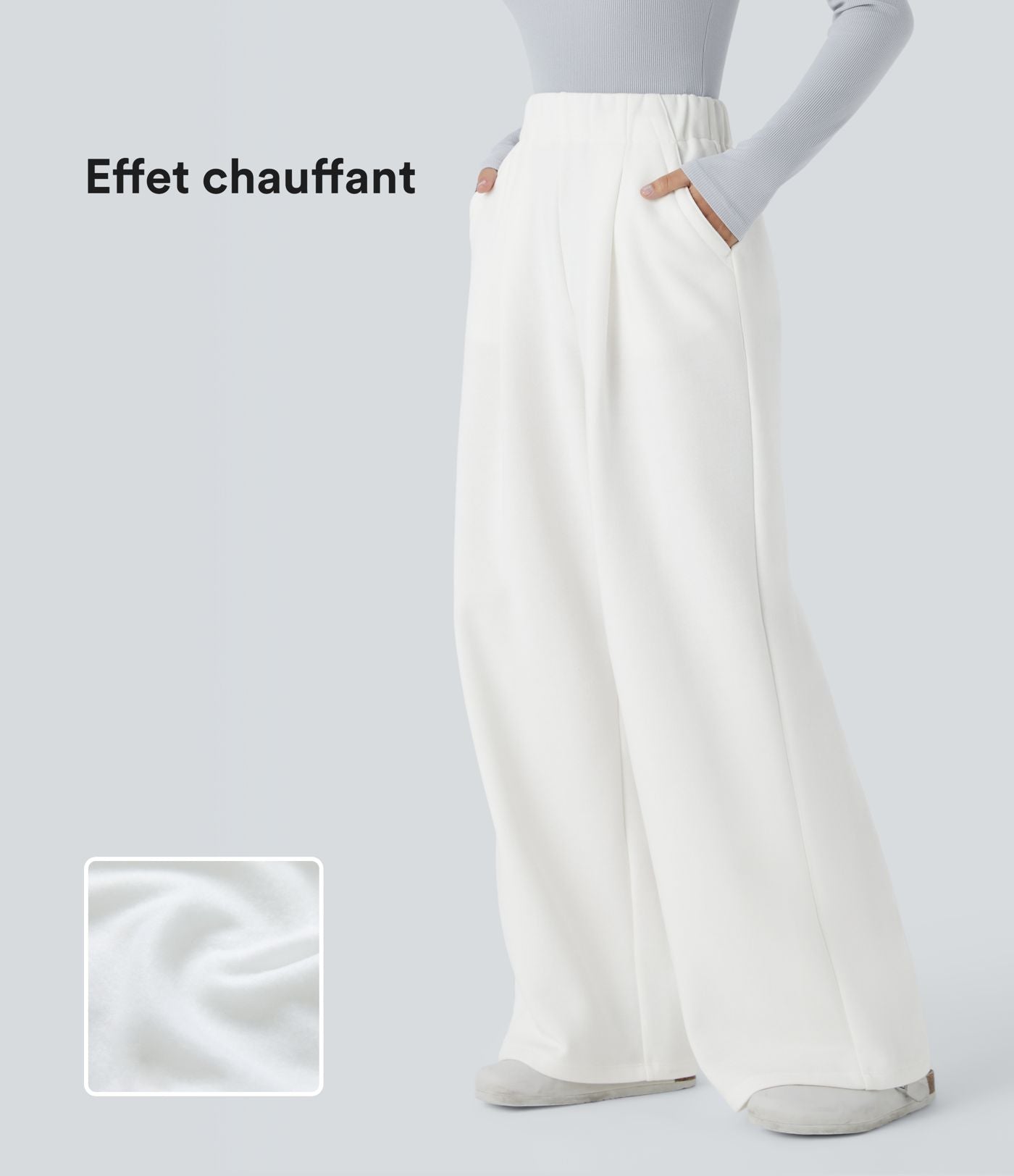 Pantalon Jogging Thermique Taille Haut Jambes Larges Poche Latérale Plissée en Fleece