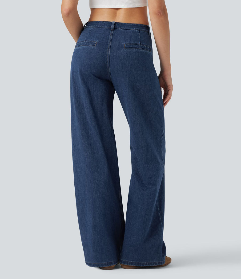 Jean large délavé Halara Flex™ taille mi-haute avec poches