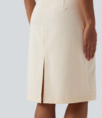 Robe mi-longue de travail col bateau manches courtes mélange lin