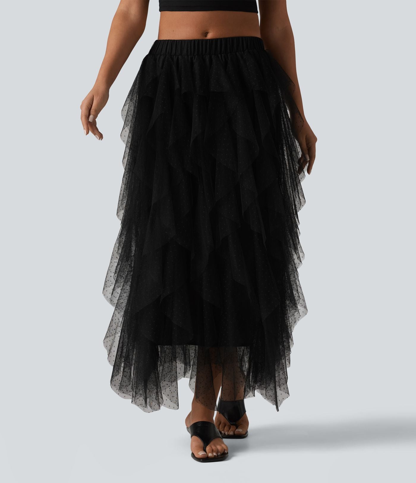 Jupe midi resort asymétrique à volants en maille taille mi-haute