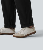 Pantalon casual fuselé 7/8 taille mi-haute plissé en popeline extensible à ourlet retroussé avec poches