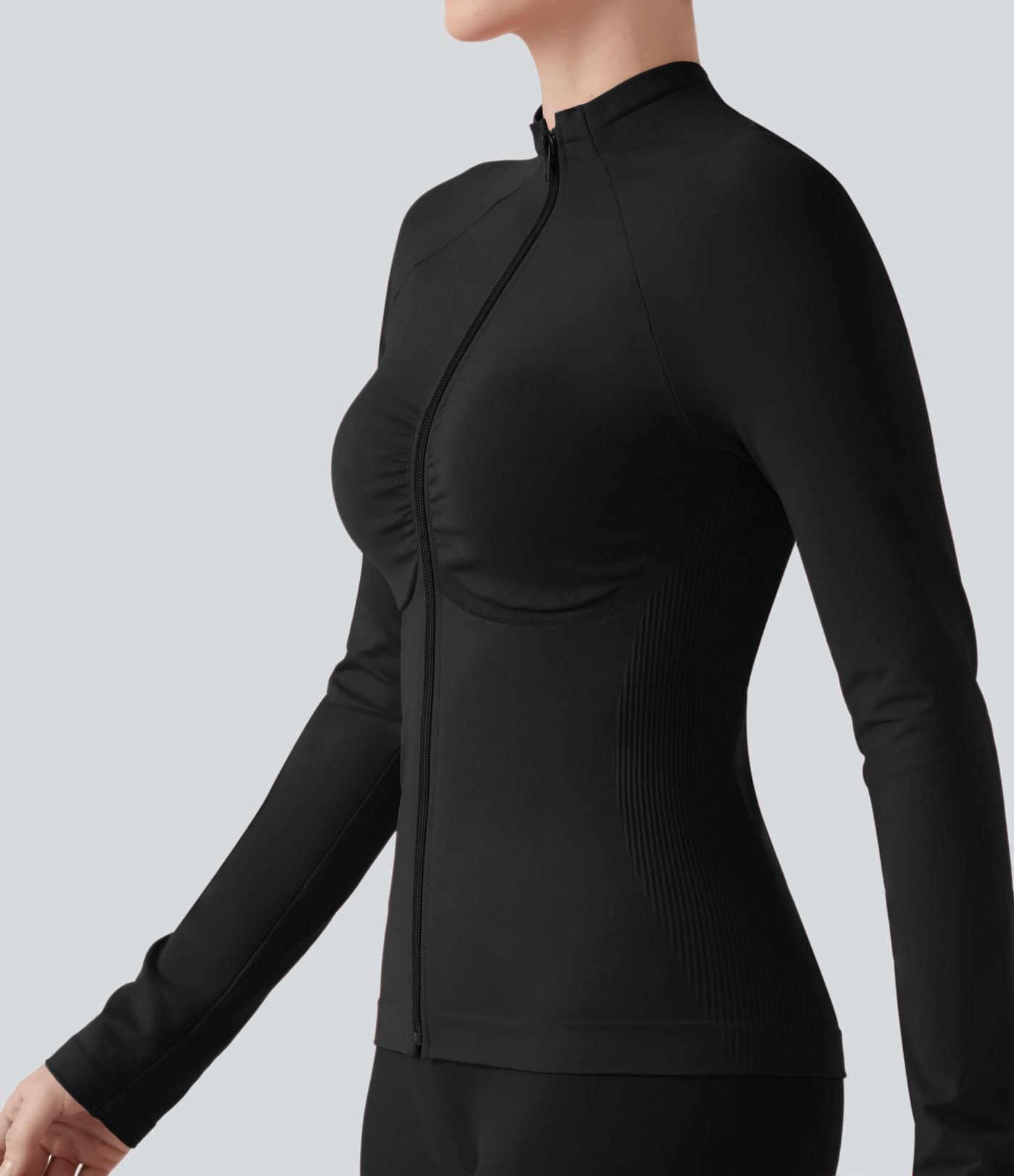 OneForm Seamless Flow Veste yoga zippée froncée à manches longues