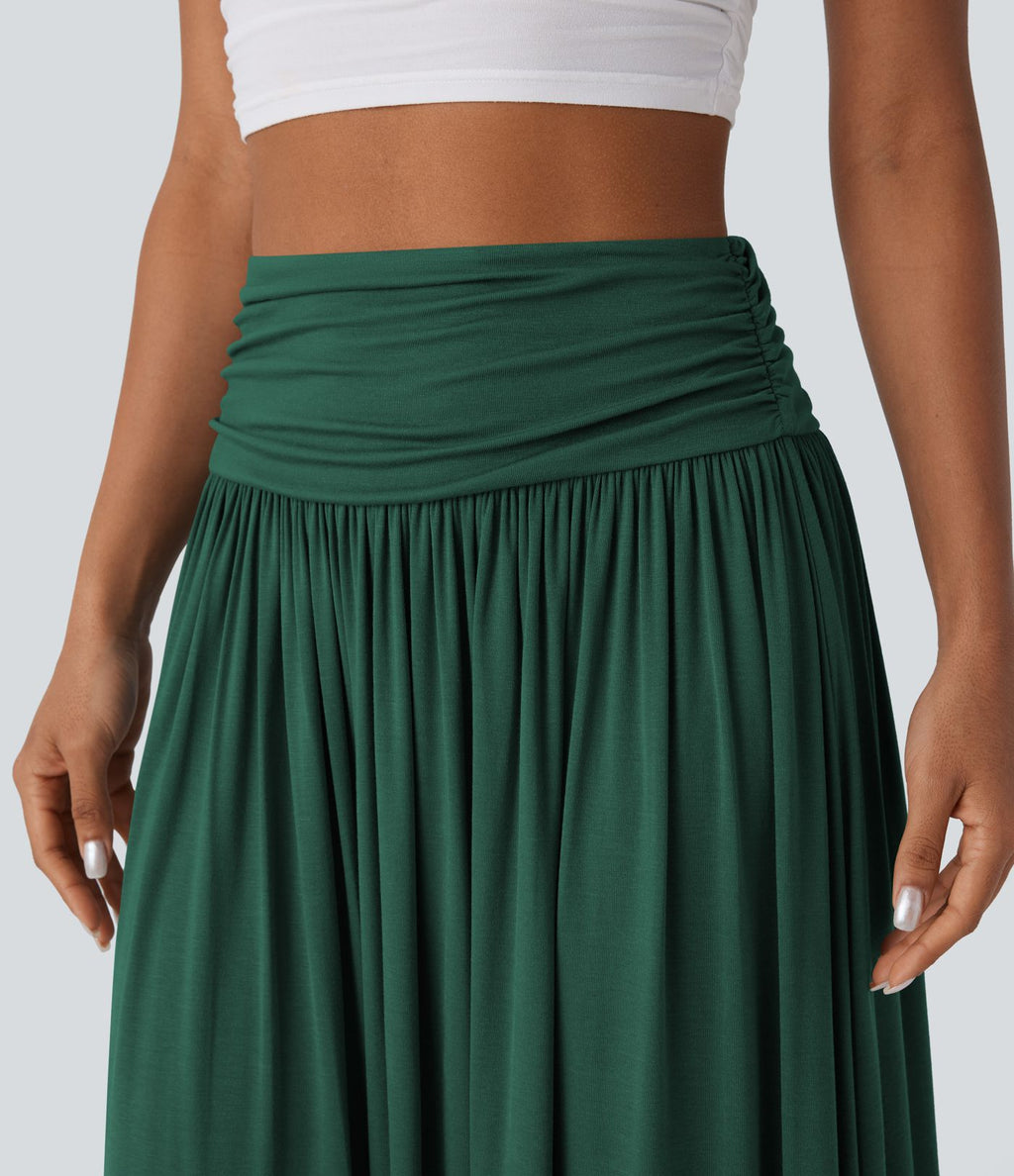 Jupe longue fluide froncée taille haute