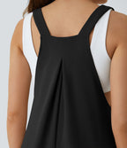 Salopette Casual Bretelles Ajustables Boutonnés Multiples Poches Plis et Tissu Gaufré