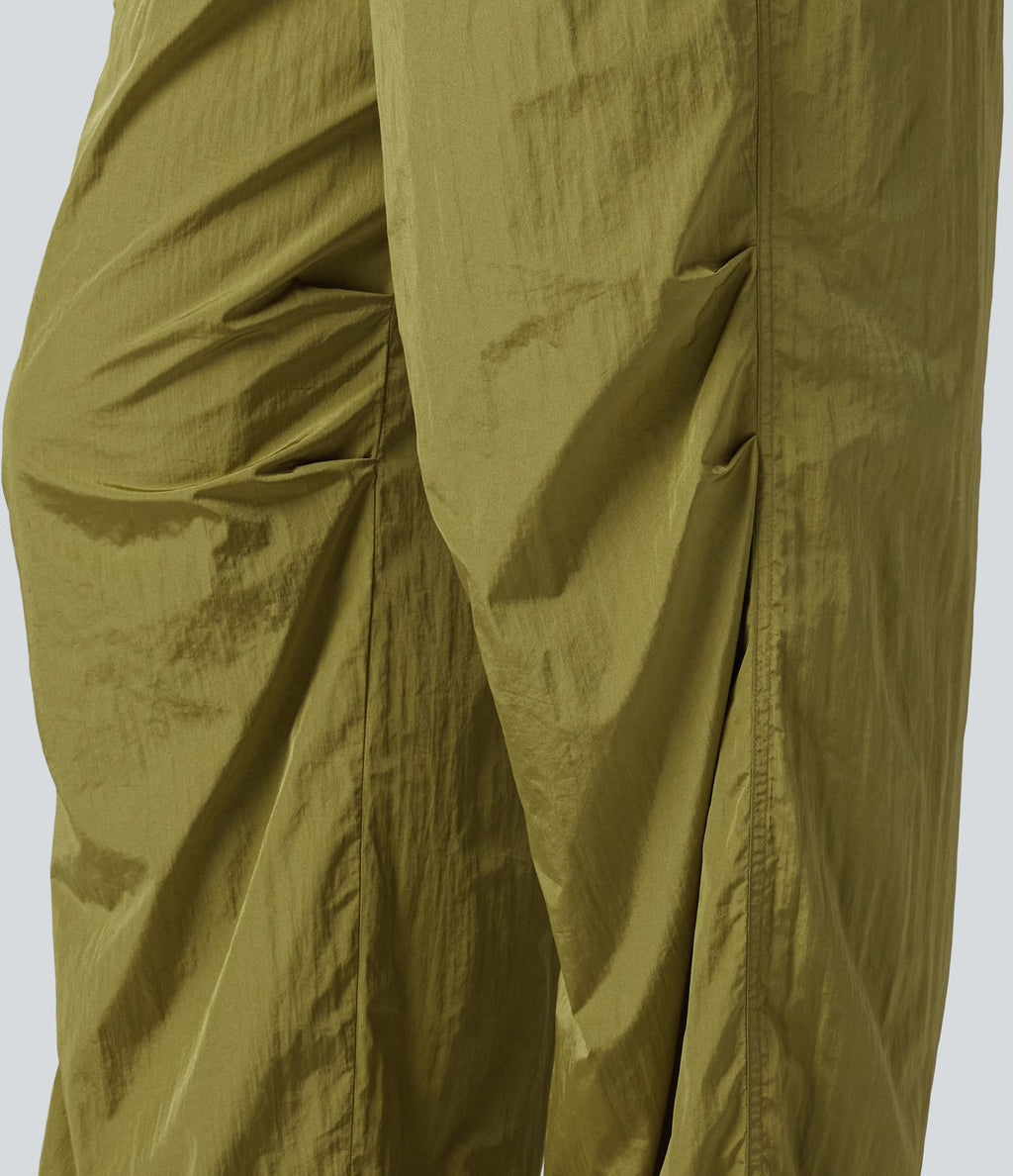 Pantalon cargo ample de randonnée taille haute avec cordon de serrage, fronces et poches