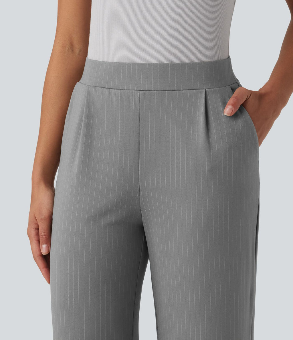 Pantalon tailleur large taille haute à rayures avec poches