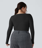 Body grande taille maille côtelée col carré manches longues ajusté
