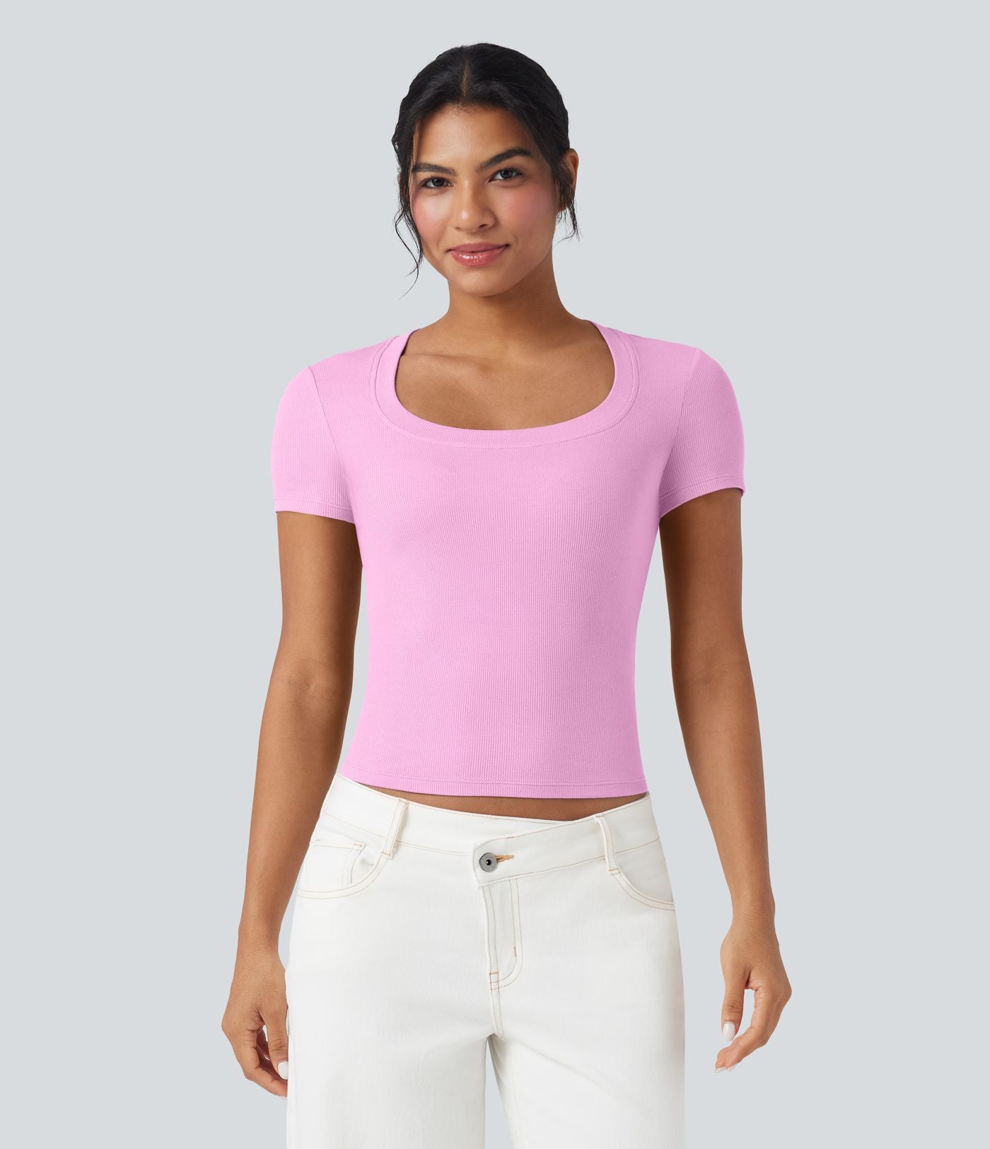 T-shirt décontracté maille côtelée manches courtes