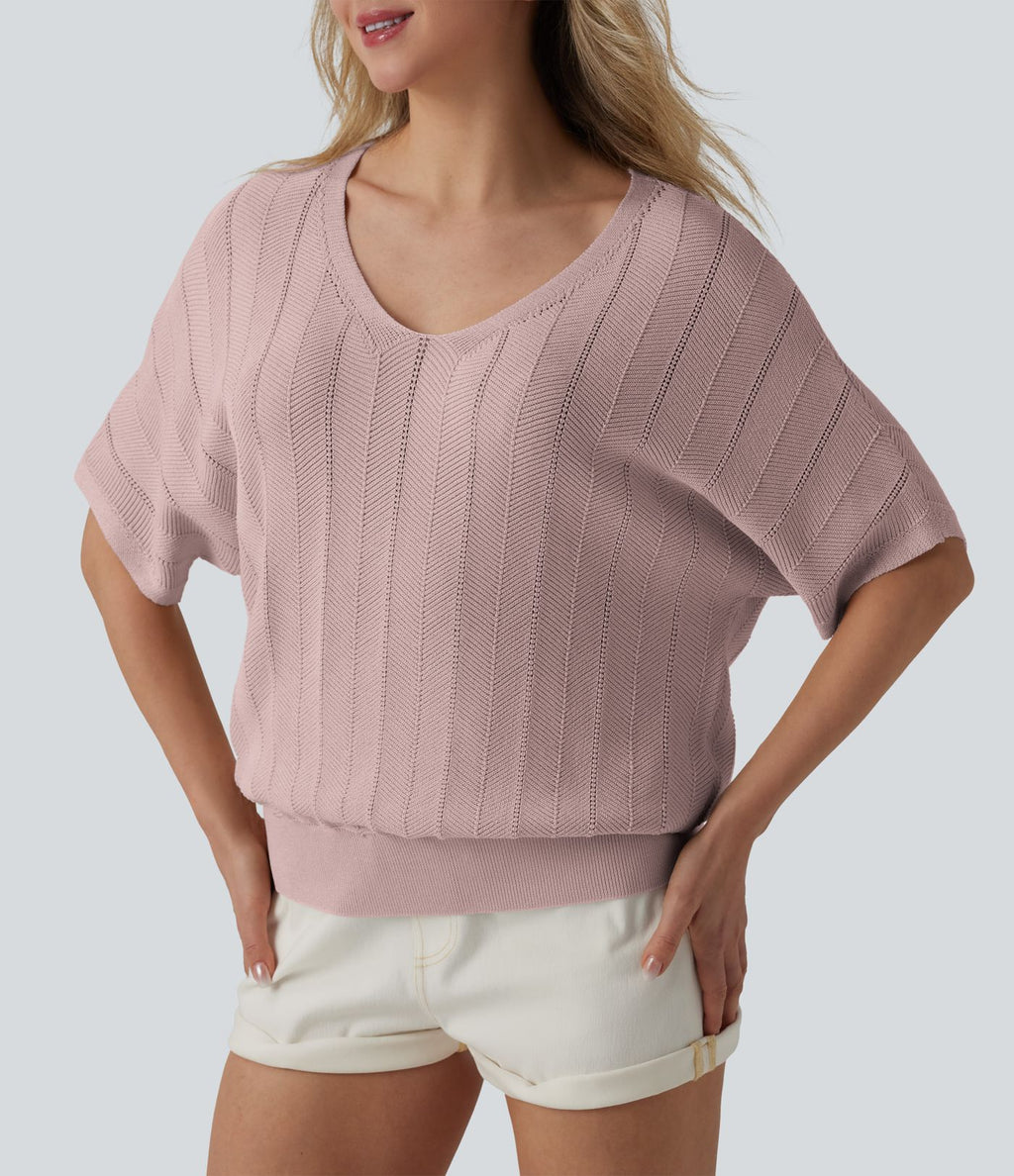 Pull décontracté col V manches courtes