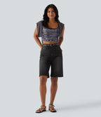Halara Flex™ Bermuda en denim taille haute ventre plat avec poches