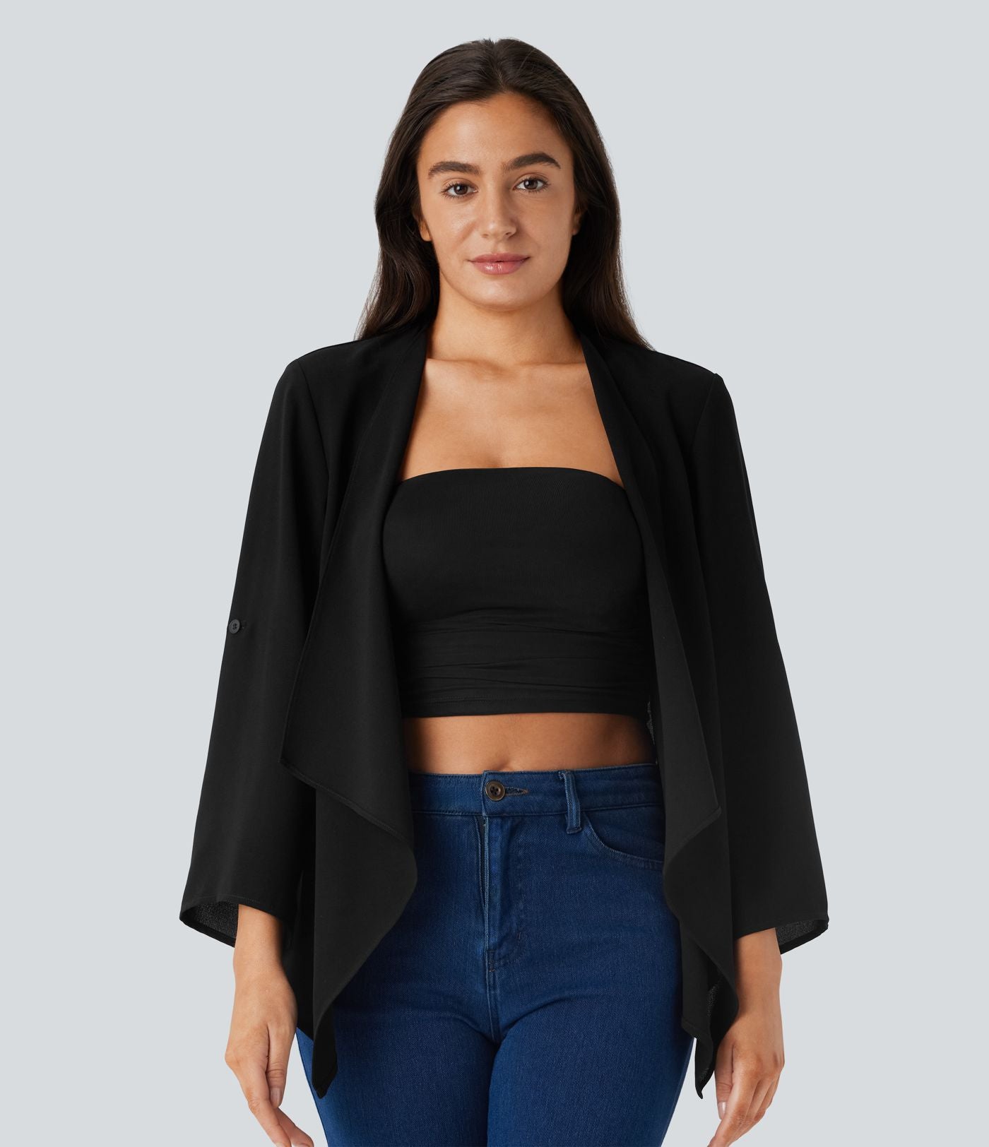 Veste cape décontractée à manches retroussées et coupe cascade