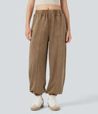 Pantalon jogging coton molleton français délavé taille mi-haute avec poches
