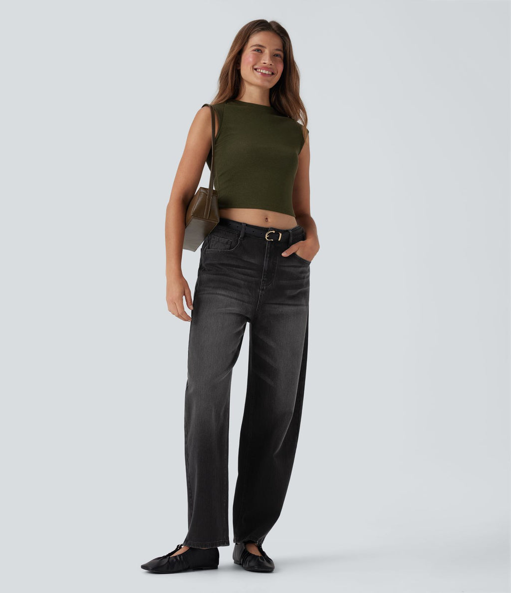 Jean barrel Halara Flex™ taille haute coupe barrel délavé avec poches