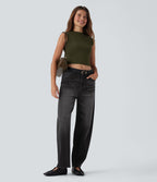 Jean barrel Halara Flex™ taille haute coupe barrel délavé avec poches