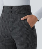 Halara Flex™ Pantalon tailleur évasé à carreaux pied-de-poule, taille haute avec boutons décoratifs et poches latérales