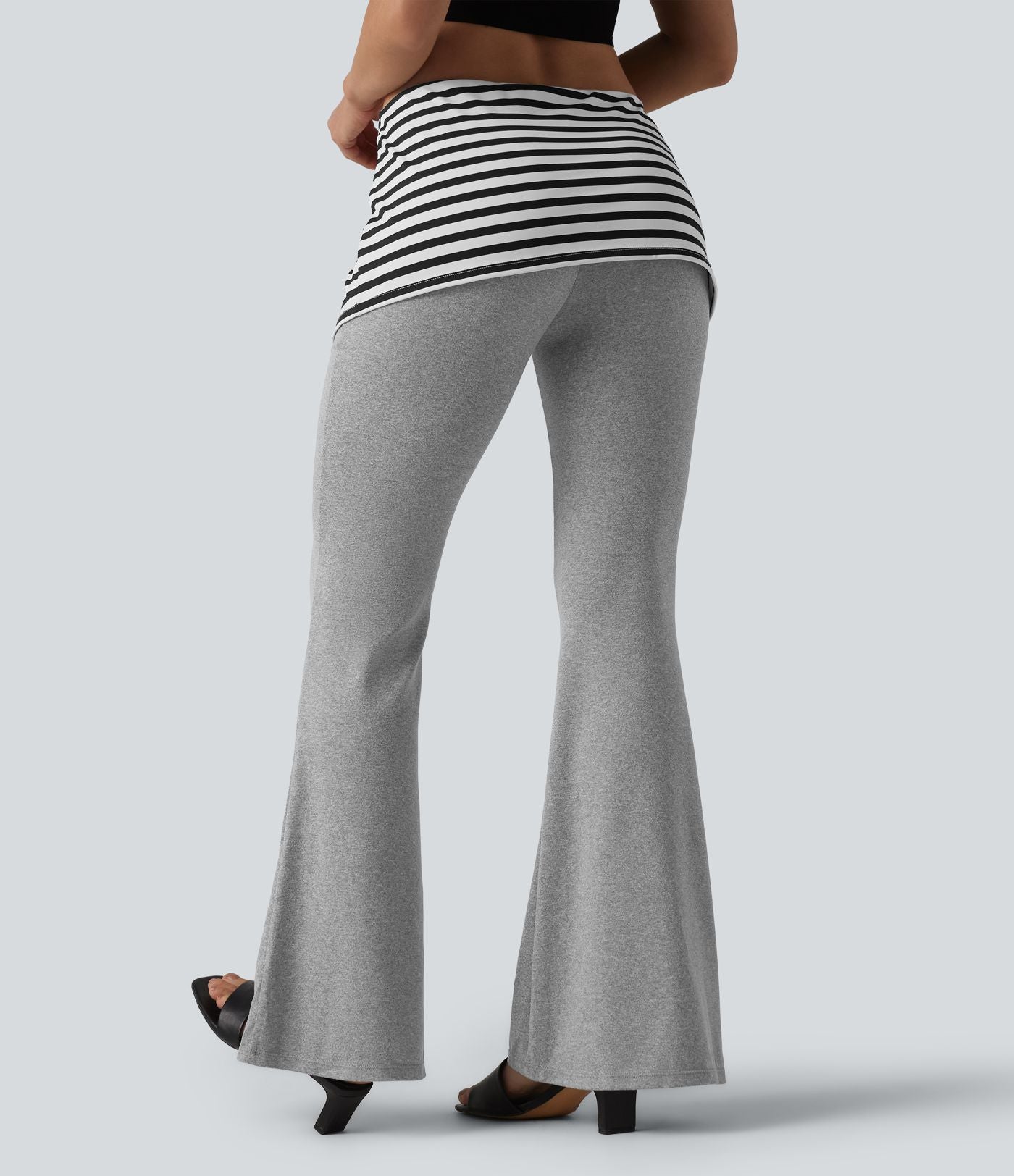 Pantalon évasé taille basse rabattable à rayures chiné