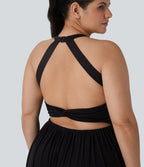Combinaison sarouel dos nu torsadée grande taille avec poche latérale - Édition facile à enfiler