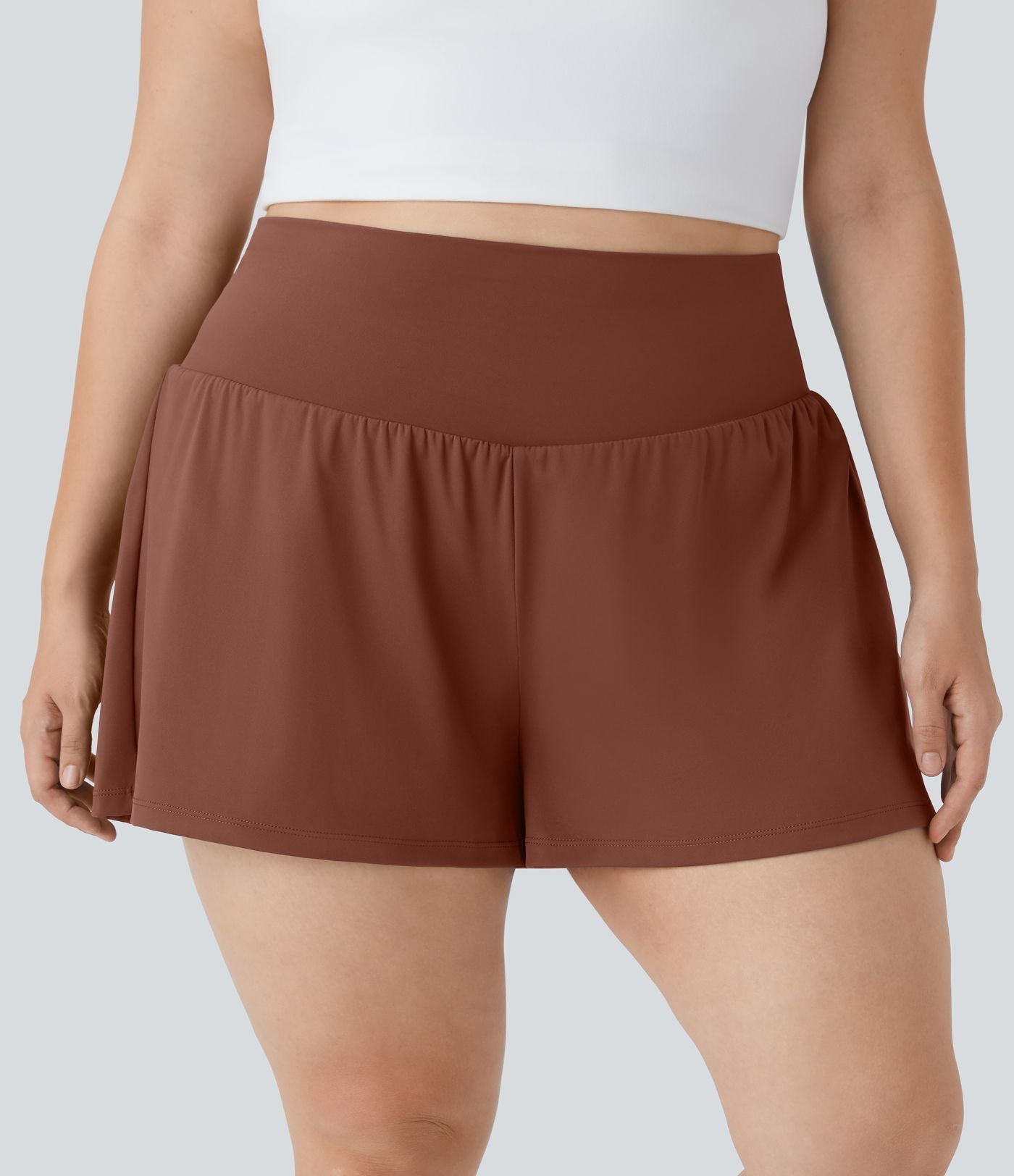 Short Yoga 10cm Plus Longue Taille Ultra Haute 2 en 1 Poche Arrière Poche Cachée Latérale Grande Taille