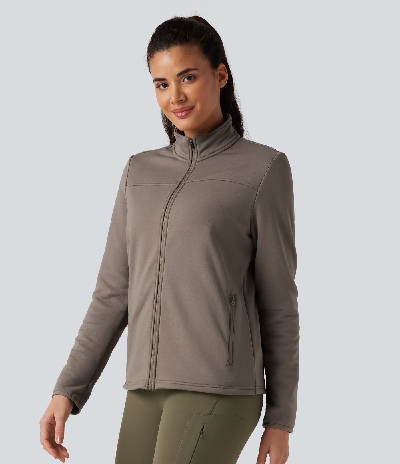 Veste de randonnée en polaire à col montant, manches longues et fermeture éclair avec poches