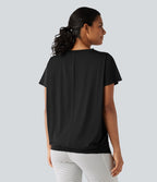 Haut de yoga effet frais InstantCool longueur allongée à manches courtes, encolure arrondie, fronces et protection solaire UPF50+