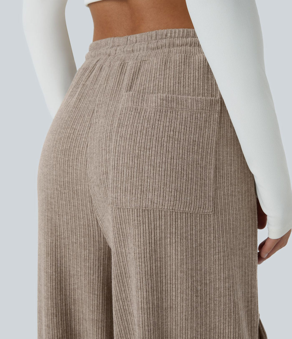 Pantalon cargo décontracté large à cordon côtelé, taille mi-haute, avec poches