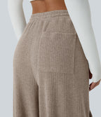 Pantalon cargo décontracté large à cordon côtelé, taille mi-haute, avec poches