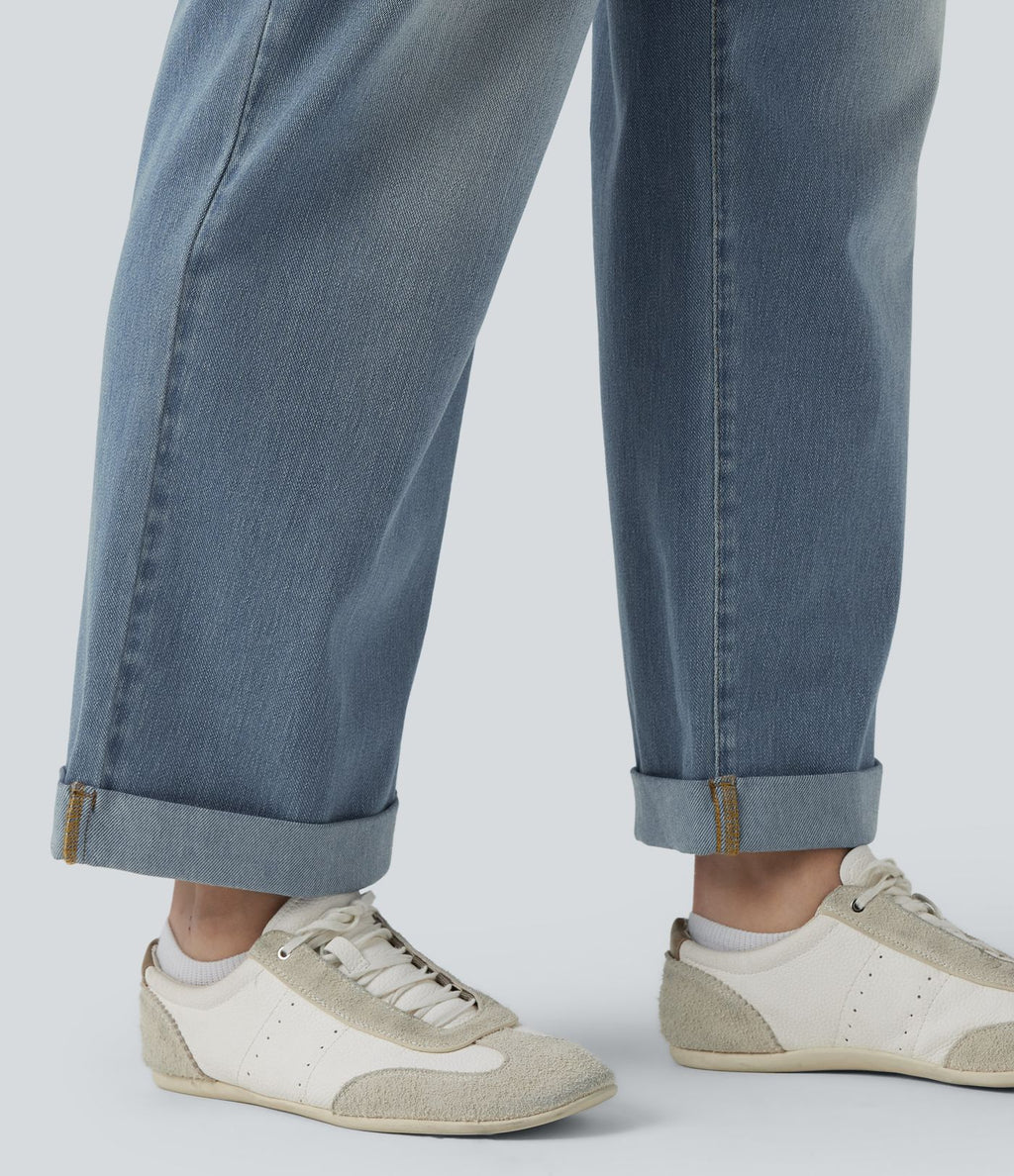 Plus Size Halara Flex™ Jean slim décontracté taille haute ourlet roulotté avec poches