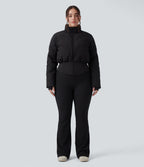 PuffFlex Grande taille Doudoune courte 3-en-1 col montant casual & Veste à ourlet arrondi et trous pour les pouces avec poches