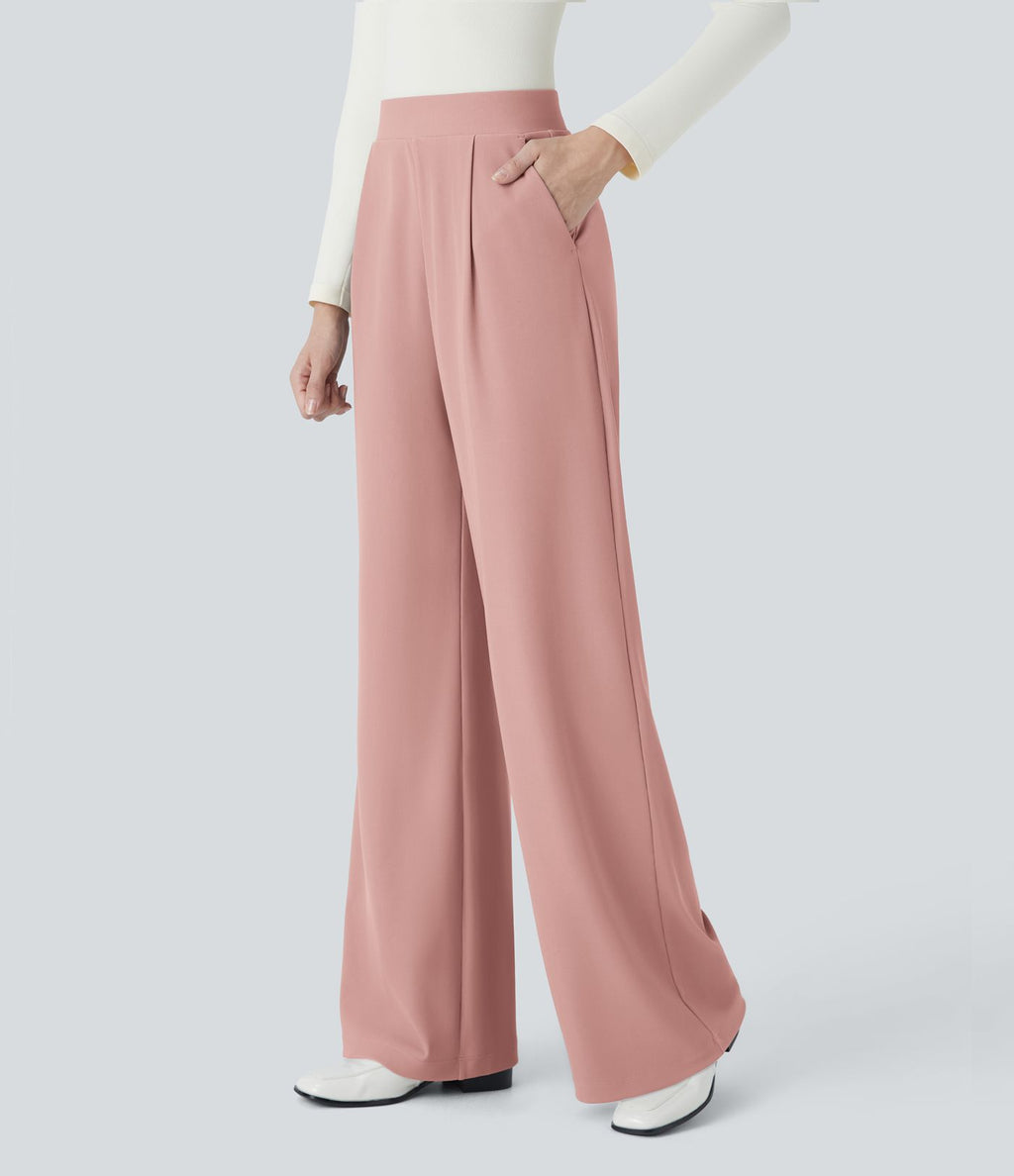 Halara Flex™ Pantalon Tailleur Évasé à Taille Haute Sculptant la Silhouette avec Poches Latérales Micro Waffle