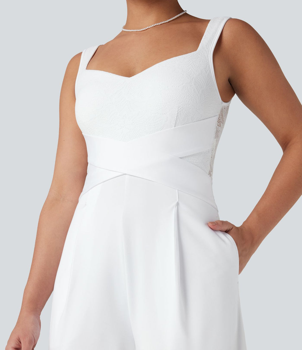 Combinaison dentelle contrastante sans manches pour demoiselles d'honneur et invitées de mariage avec poches - Easy Peasy
