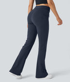 Pantalon cargo décontracté évasé taille haute avec poches à rabat latérales