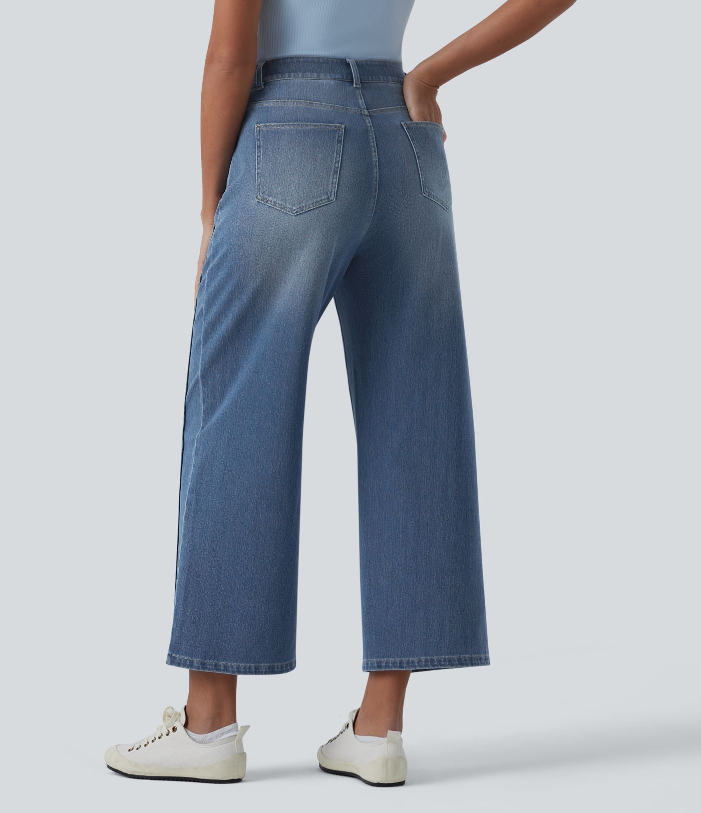 Jean 7/8 baggy décontracté délavé taille haute avec poches Halara Flex™