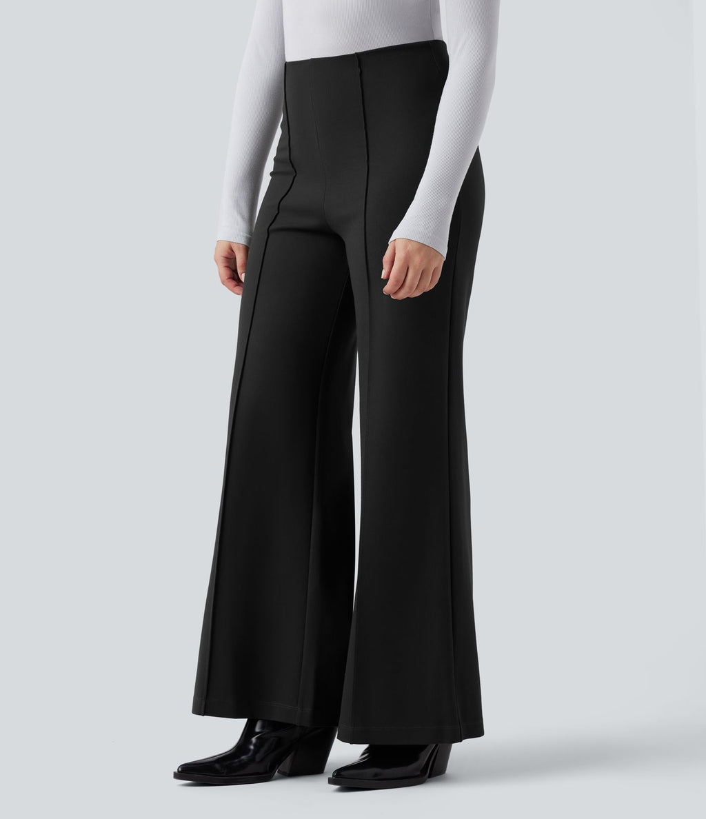 Pantalon tailleur évasé ample taille haute en ponte roma résistant