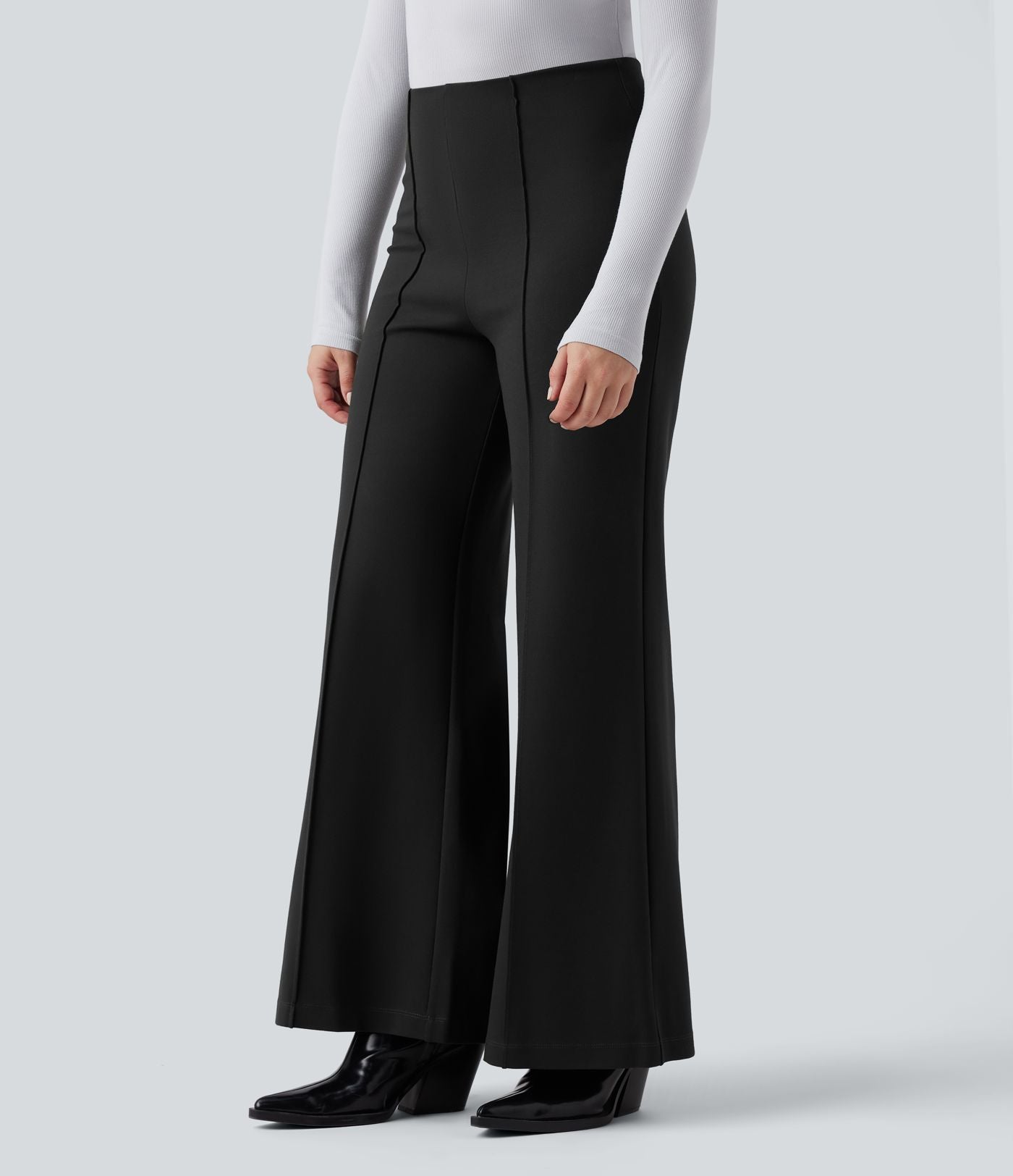 Pantalon tailleur évasé ample taille haute en ponte roma résistant