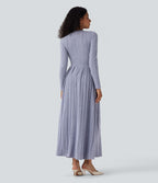 Robe maxi casual évasée col rond manches longues