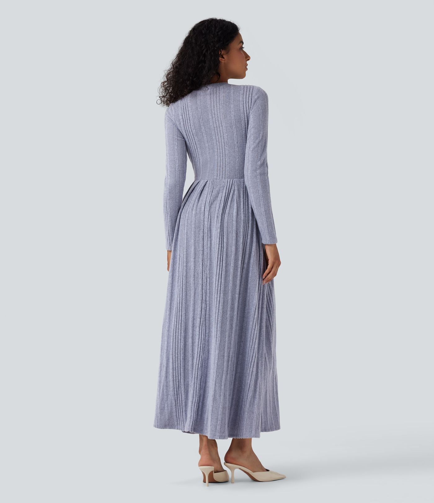 Robe maxi casual évasée col rond manches longues
