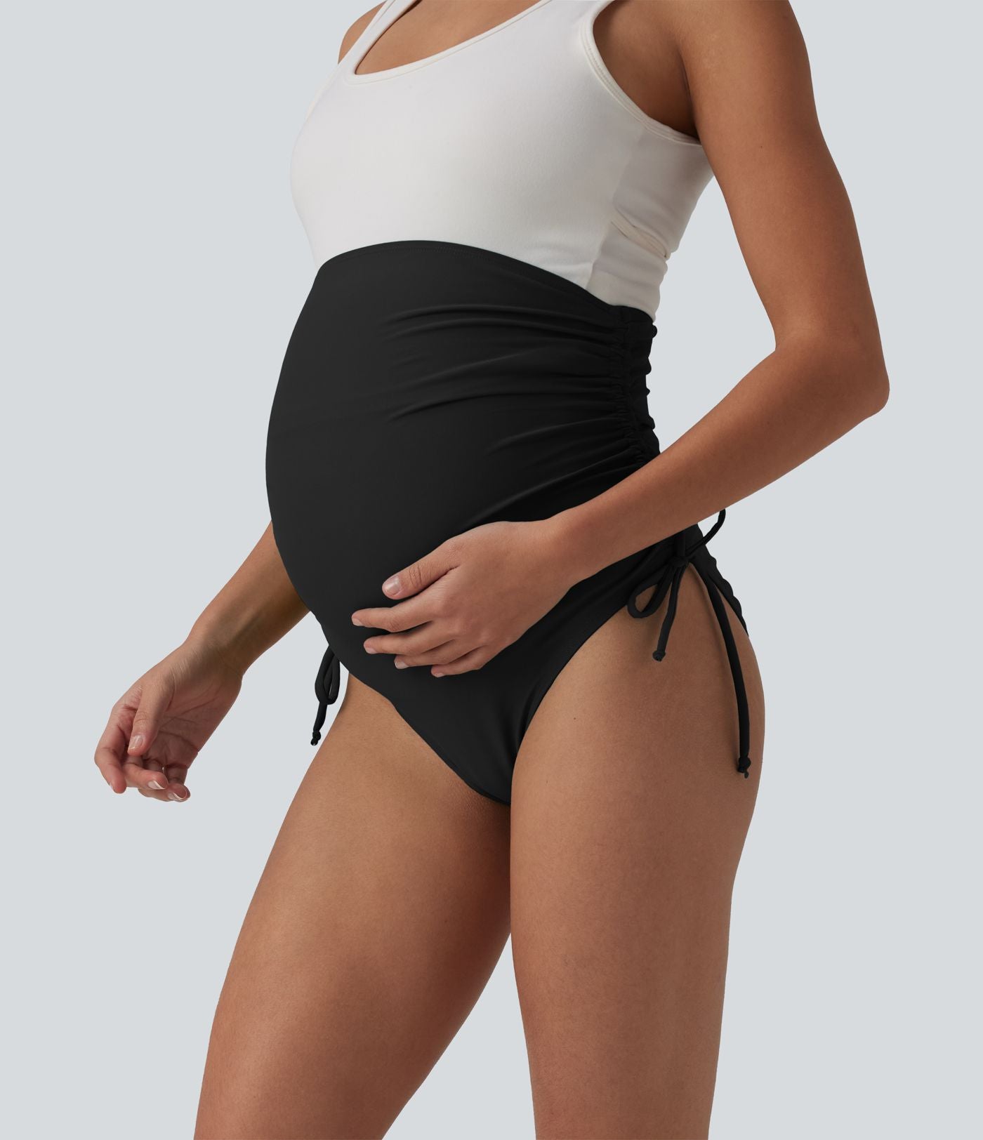 Bas de bikini de grossesse taille très haute avec cordon de serrage et fronces
