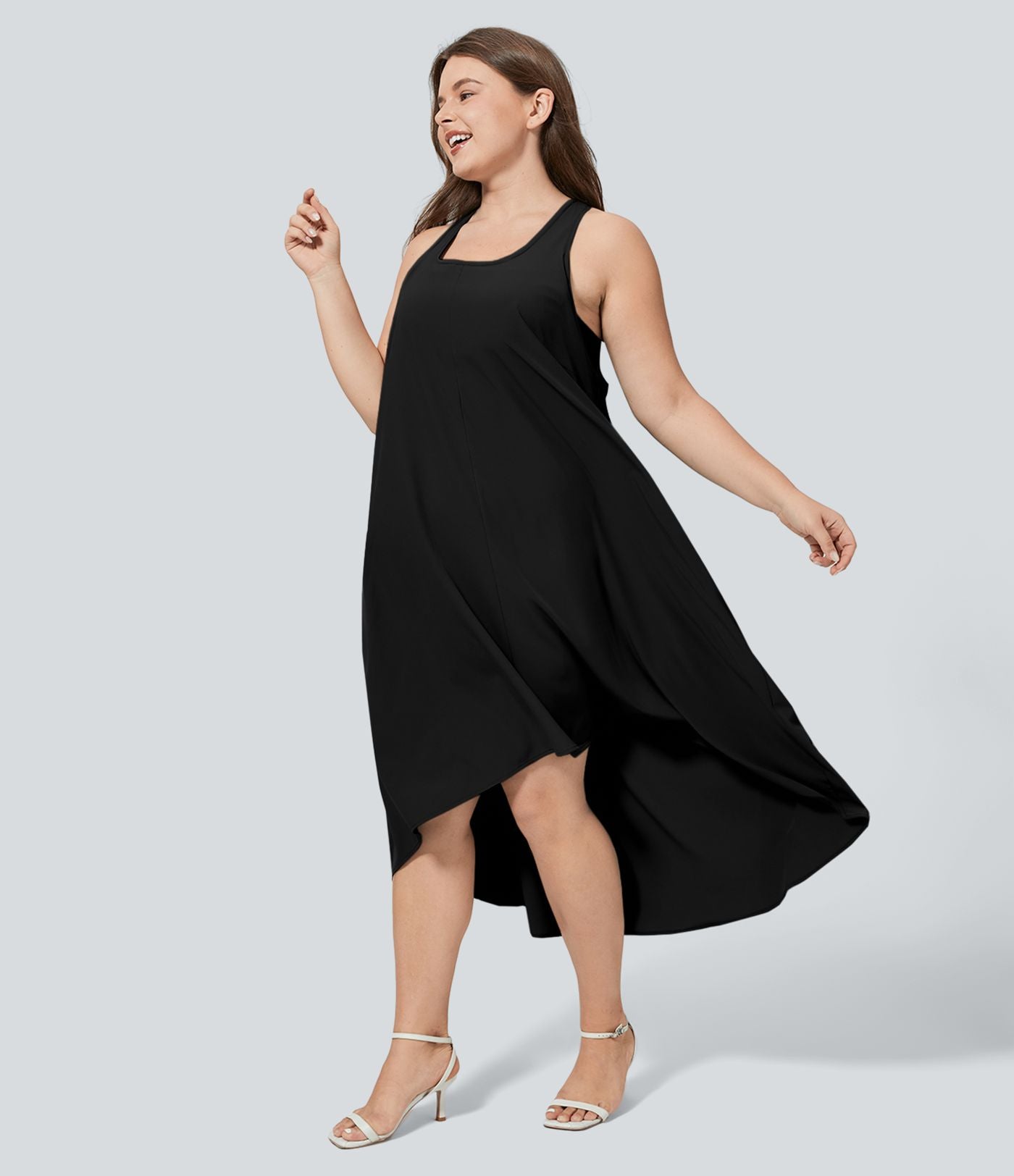 Breezeful™ Dos Nu Racerback Poche Latérale Haut Bas Fluide Midi Séchage Rapide Décontracté Robe Grande Taille