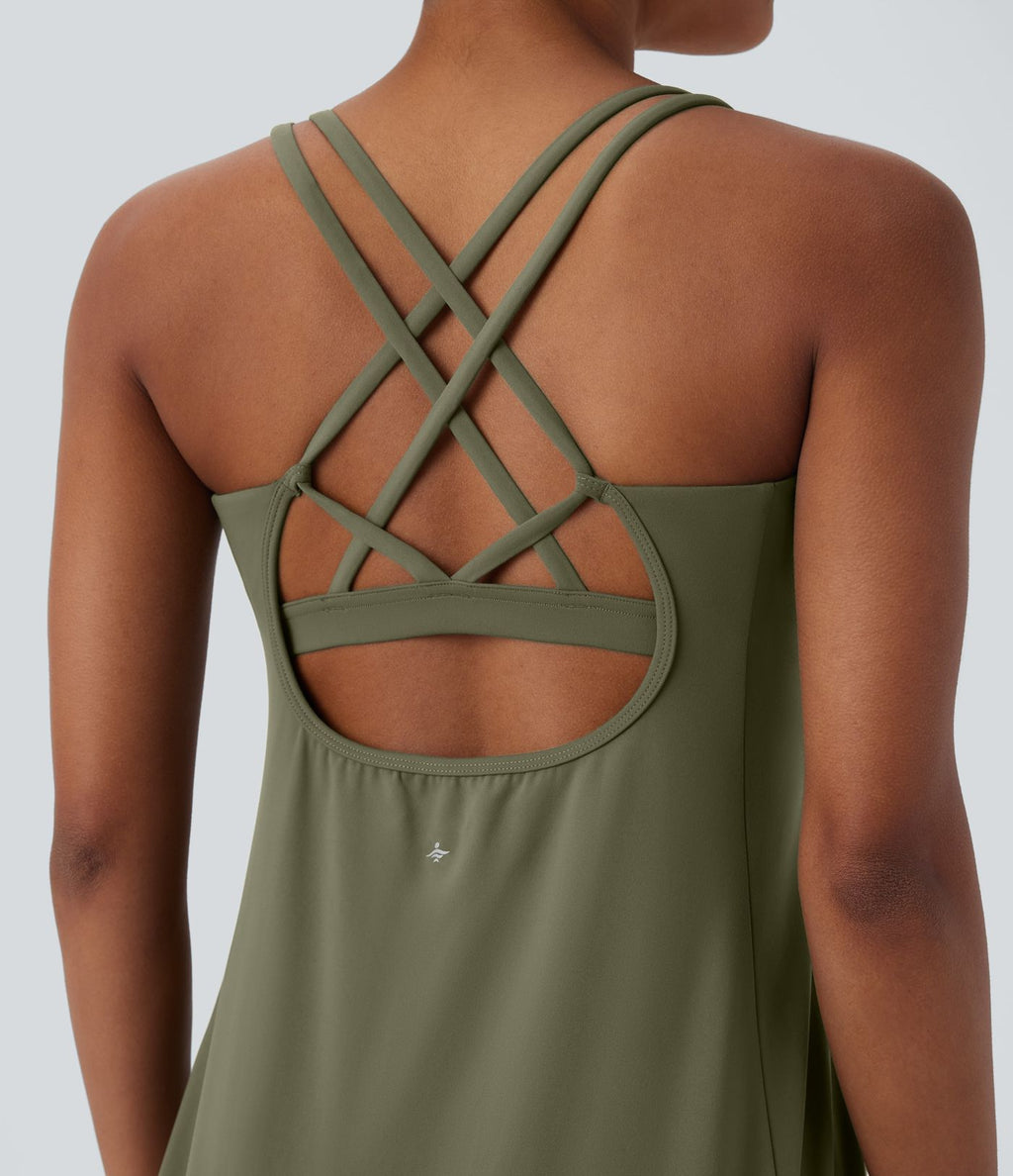 Robe de sport yoga mini 2-pièces SoftlyZero™ Plush à découpes avec poche A-C