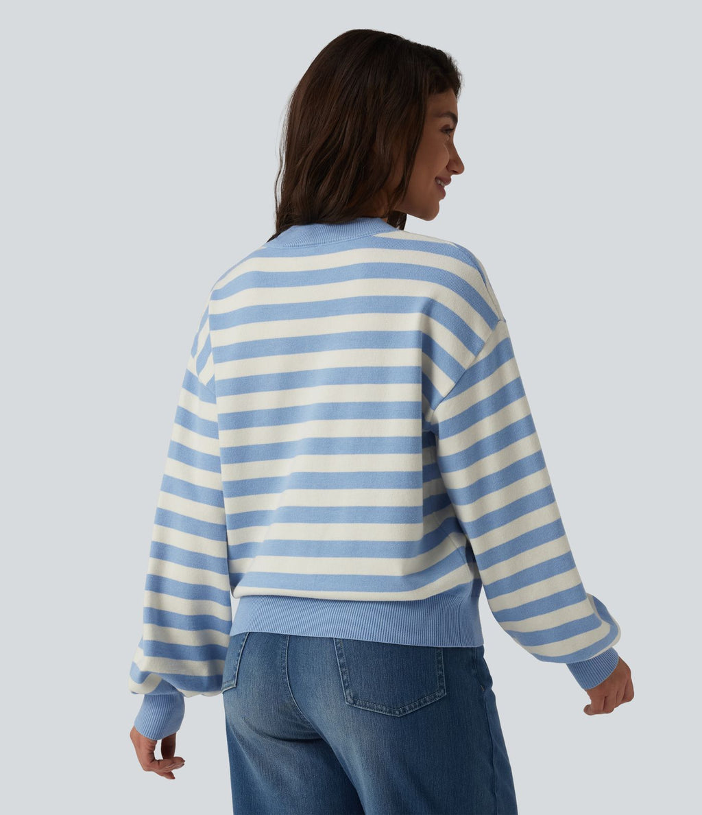 Pull casual col rond à manches longues à rayures